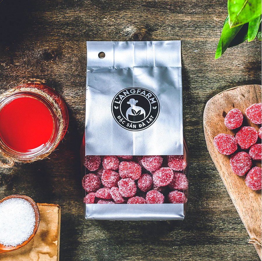 Kẹo hương dâu tây, 180g, bịch, mẫu bịch bạc