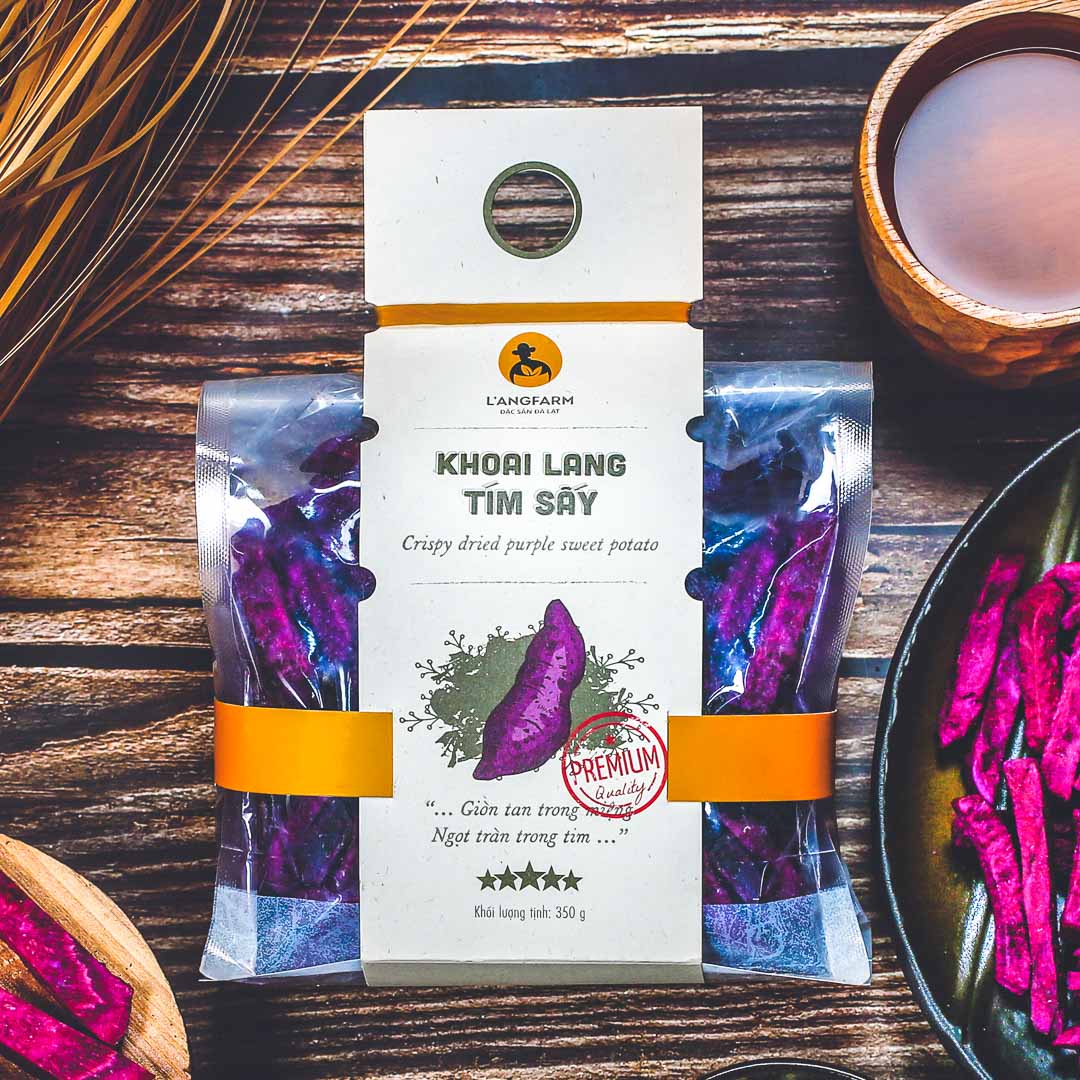 Khoai lang tím sấy (sợi), 350g, bịch, mẫu mawashi